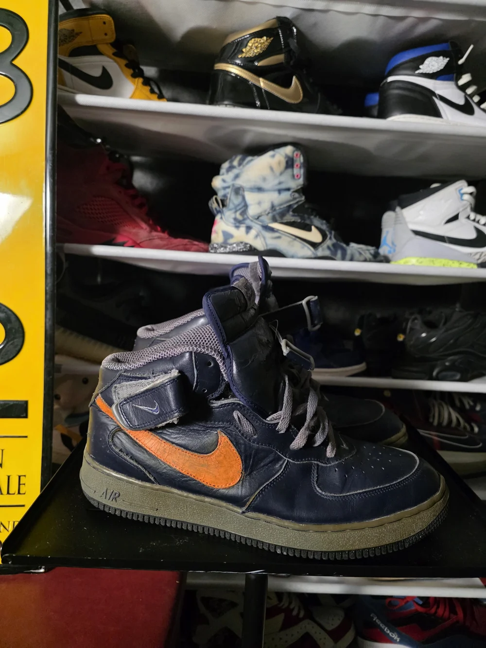 🔥 Nike Air Force 1 High-Top Premium  Sneakers with Orange Swoosh Size 14 - Picture 2 of 11